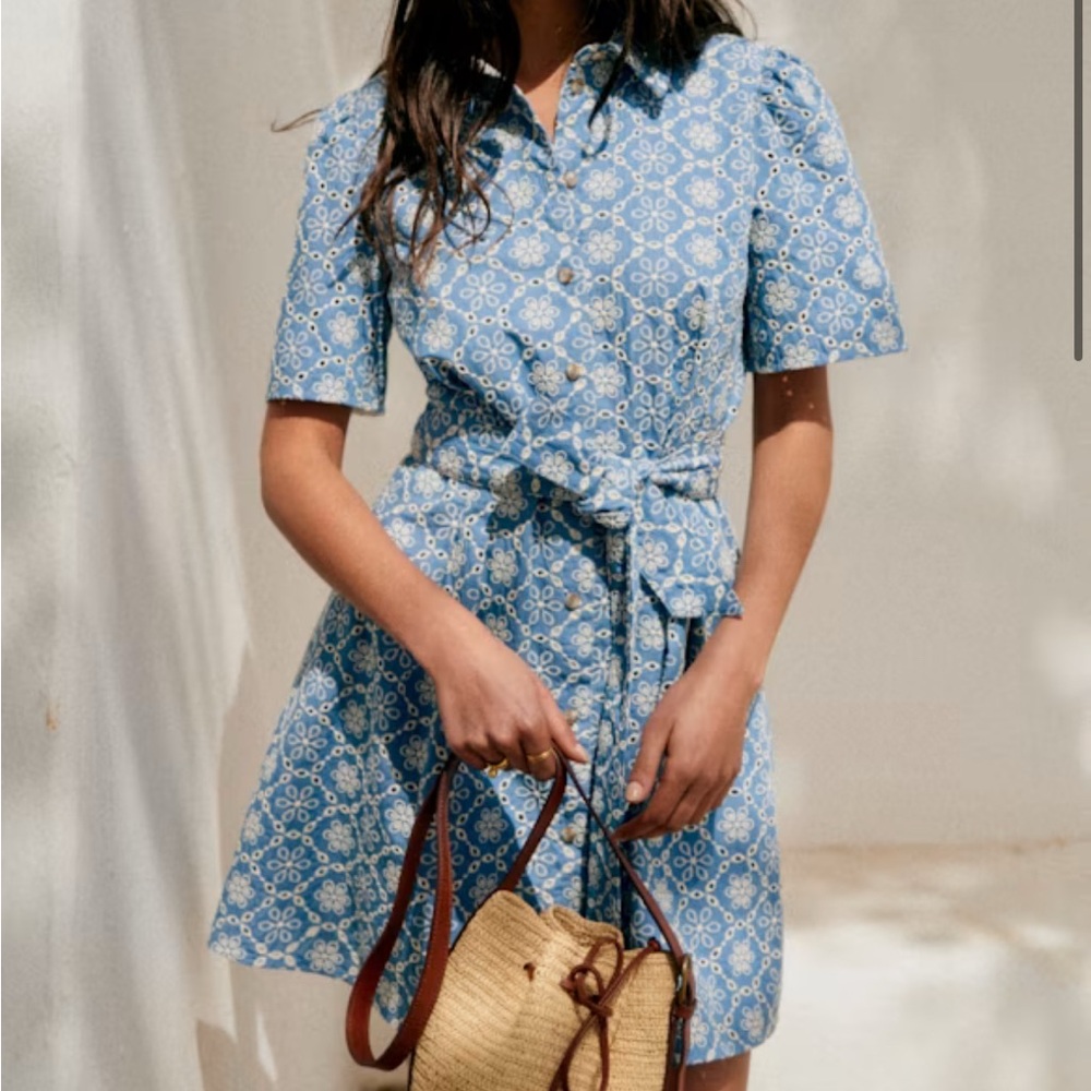 Sezane Gemini Mini Dress - Blue Floral embroidery